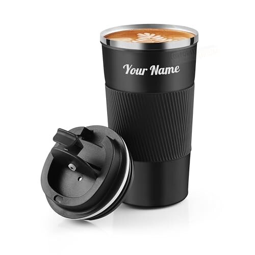 Personalised Tumbler with lid 510ml, Double Wall Insulated Stainless Steel Tumbler Bottle Diwali Item, Hot and Cold Travel Coffee Mug for Office, Home and Travel -Black