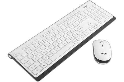 Acer Wireless Keyboard & Mouse Combo with Attractive Durable Design, 2.4GHz Nano Receiver, 10m Range, Indian Rupee Key Code, 1600 DPI, 10M Keystrokes Life for Microsoft Windows and Mac OS (White/Grey)