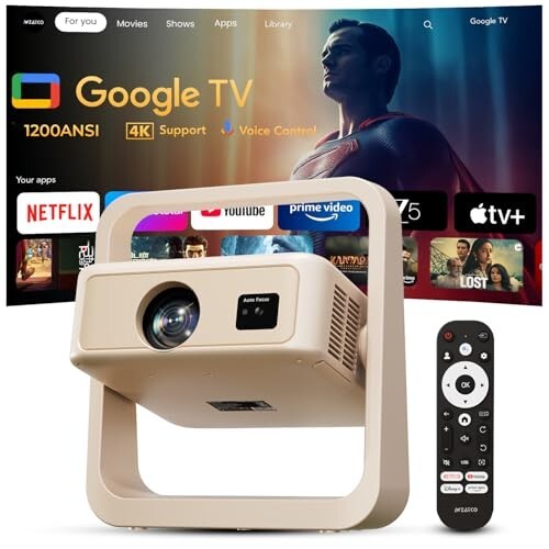 Wzatco Yuva Infinity, Google TV Official, Native 1080P, Projector 4k Ultra HD, 1200 ANSI Ultra Bright, Fully Automatic, Dust Free, Smart Mini Theater for Room, Portable 300" Cinema, 2GB RAM