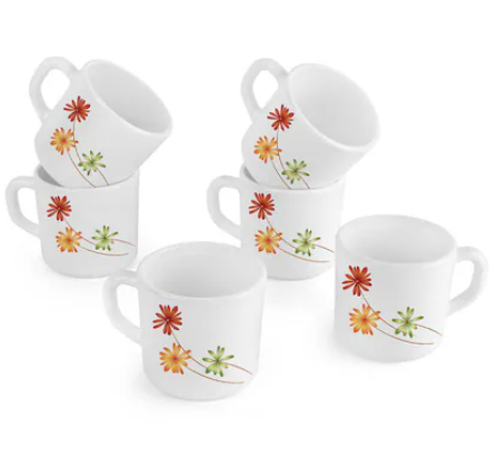 Cello Stella Assorted Opalware Mug 100 ml (Set of 6) - Design/colour may vary(location specific)