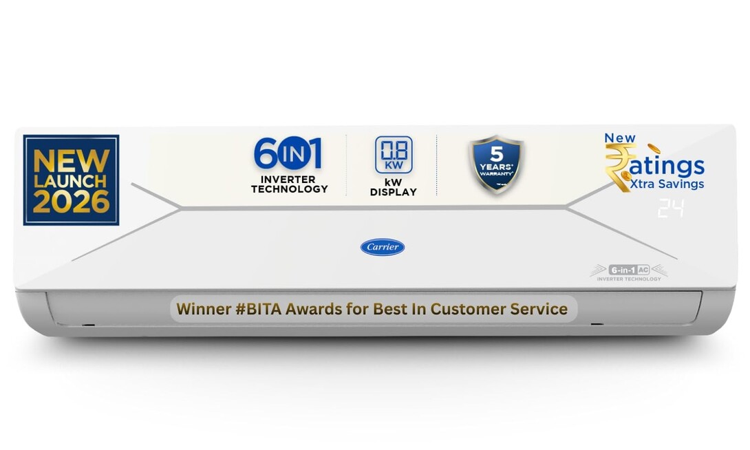 Carrier 1.5 Ton 3 Star Flexicool Inverter Split AC (Copper, Convertible 6-in-1 with Smart Energy Display White)