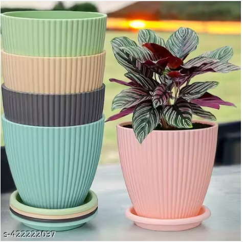 5 PIS COMBO OF THE Plastic Round Flower Pots for Home Planters