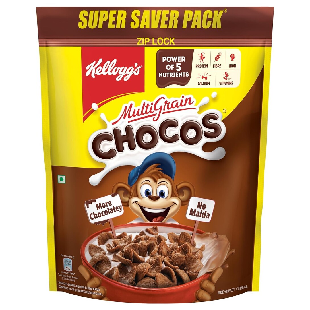 Kellogg's Multigrain Chocos, 1100G/1.05kg | Multigrain Energy, More Chocolatey | No-Maida | Power Of 5 Nutrients Protein, Fibre, Iron, Calcium, Vitamins | Kids Breakfast Cereal