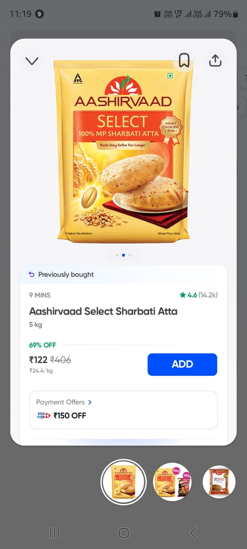 Aashirvad Select Sharbati Atta 5kg@122