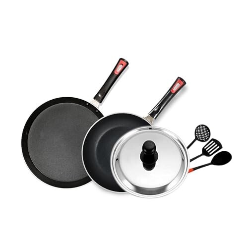 kyyte Non-Stick Alpha Happy Combo Set of 6 Pcs (Frying pan 20cm Dia with ss lid, Dosa Tawa 28cm Dia and 3 Spatulla Pieces).