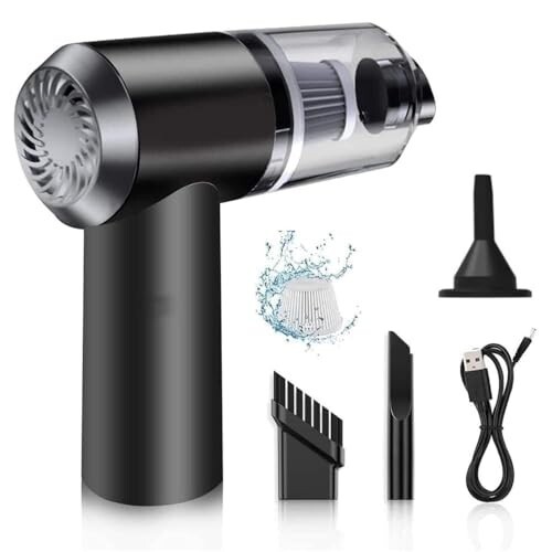 Eloxee - 3-in-1 Portable Car Vacuum Cleaner with Blower, USB Rechargeable, Black