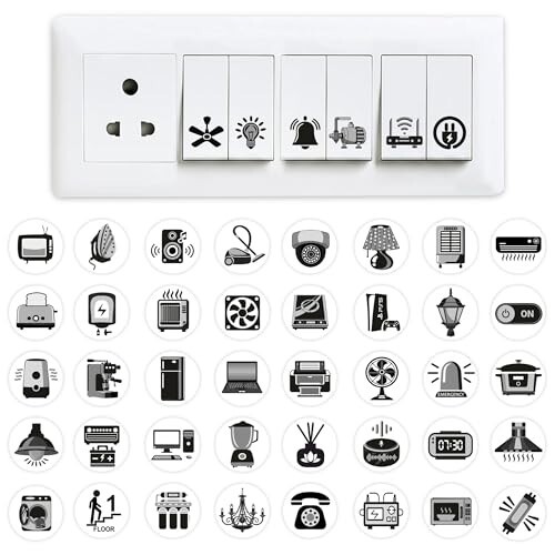 GLUN® 600 Switch Board Stickers 60+ Icons (Monochrome Black)