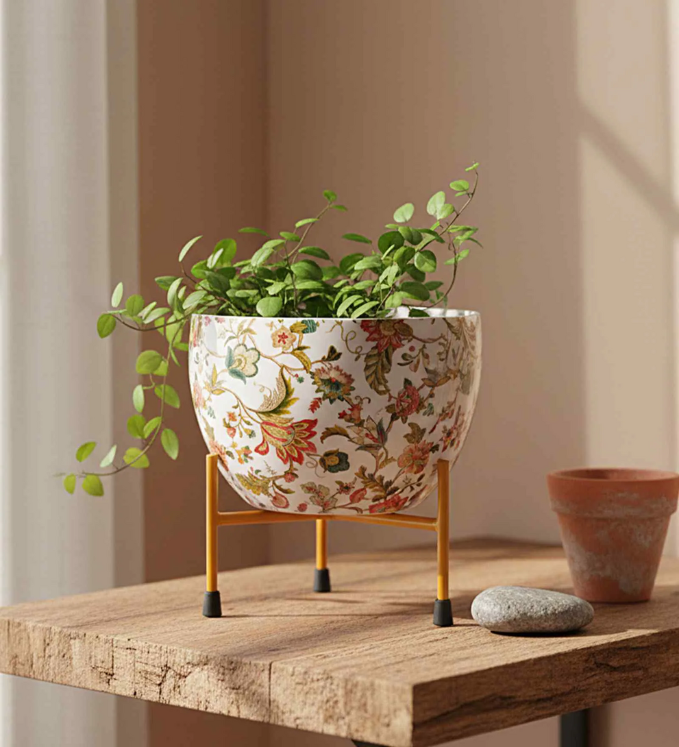 Meena Metal Pot for Indoor Plants with Stand