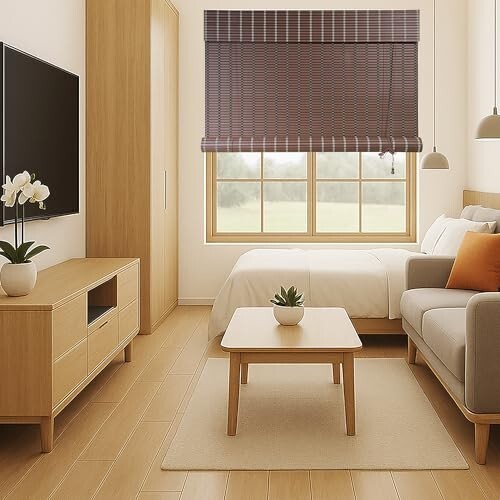Light Filtering & Cooling PVC Exterior & Interior Window Blind for Balcony and Outdoor Area - Choclate Brown (4Feet X 7Feet)