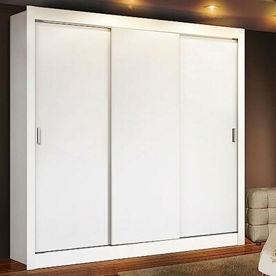 Madesa 3 Sliding Doors Wardrobe Ample Storage Wooden Almirah 170 Cm with Shelves and Hanging Units for Bedroom - White