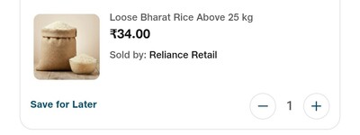 Loose Bharat rice 25 kgs for ₹34 on JioMart (highly location specific)
