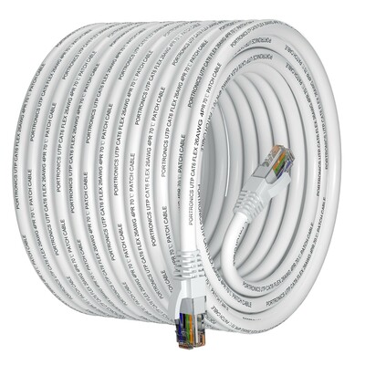 Portronics NetX20 CAT-6 Ethernet Cable 20M, RJ45 to RJ45 LAN Cable, 1000 Mbps Speed, 250 MHz Bandwidth, Copper-Plated Connectors & Copper Clad Wires, Durable PVC Build,for Router,PC,CCTV,Laptop(White)