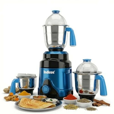 MasterChef 1200 Watts Mixer Grinder, 3 Jars, Blue | Powerful Motor for Dry/Wet Grinding, Blending & Juicing | Stainless Steel Blades, Multi-Purpose Kitchen Appliance for Indian Cooking