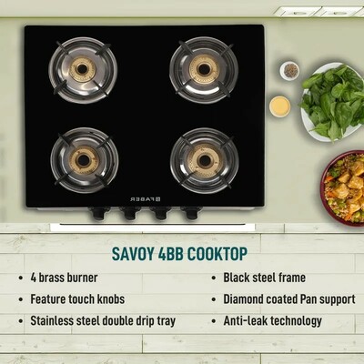 Faber SAVOY 4BB SS Glass Manual Gas Stove (4 Burners)