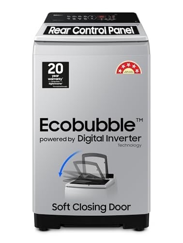 Samsung 7 kg, 5 Star, Eco Bubble Technology, Digital Inverter Motor, Soft Closing Door, Fully-Automatic Top Load Washing Machine (WA70BG4441YYTL, Lavender Gray)