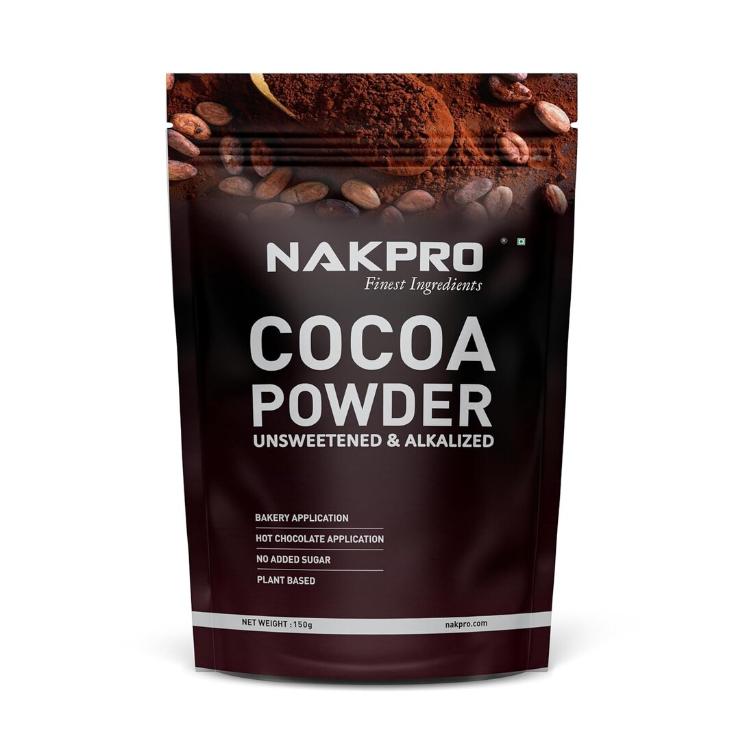 NAKPRO 100% Pure & Natural Unsweetened Plant Based Cocoa Powder, 150g | 22.5g Protein | Ideal for Cake, Baking, Hot Chocolate, Milkshakes & More (150g)