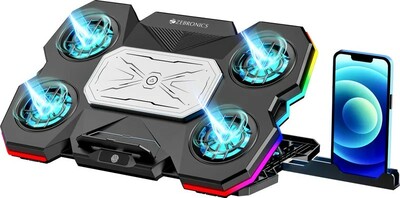 ZEBRONICS NTC2000, 10 RGB, Support upto 17 inch Laptop, 5 Fans, Detachable Mobile Holder 5 Fan Ergonomic Cooling Pad with Adjustable Height (Black)
