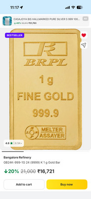 BRPL Gold Coin at Rs 16721 use GC/High Reward CC for lower than Market Price