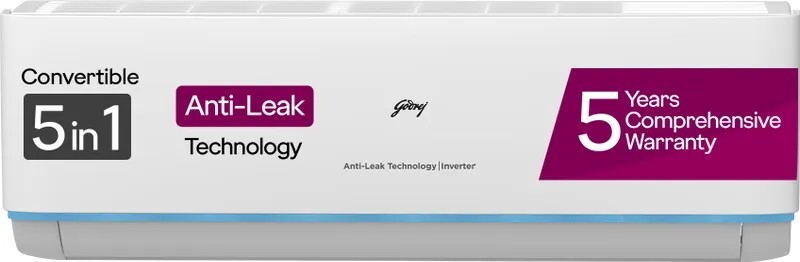 Godrej 2025 Model 1.5 Ton 3 Star Split Inverter 5-In-1 Convertible Cooling Anti Leak And Heavy Duty Cooling at Extreme Temperature AC (EI 18DINV3R32 SYB AL, White)