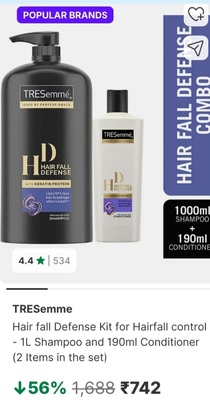 TRESemme Hair fall Defense Kit for Hairfall control - 1L Shampoo and 190ml Conditioner