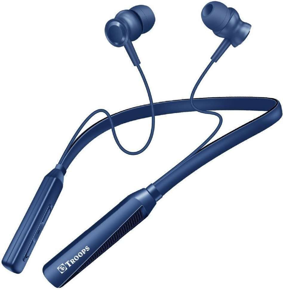 TP TROOPS Neckband Earphones with 10mm Drivers,Music Above 20 Hours Playtime Bluetooth & Wired Headset (Blue, In the Ear)