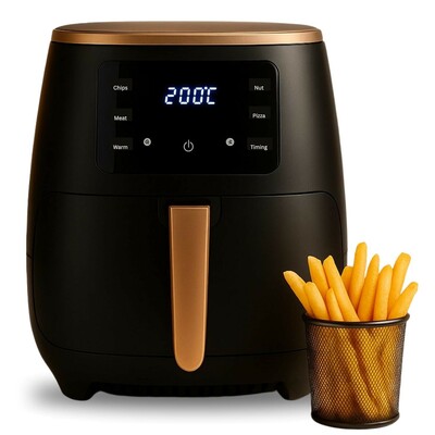 AviQ Air Fryer AF04, uses upto 85% less oil, 1400W, 4.5 Litre, Omni - Directional Turbine Cycle Air flow, Uniform motor drive technology (Black & Gold)