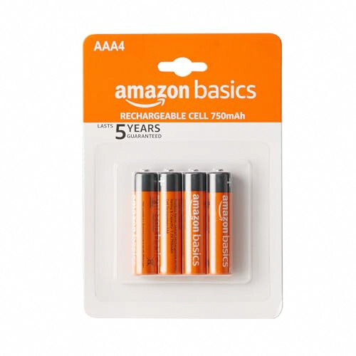 Amazon Basics AAA Rechargeable 750 mAh Batteries | Ready-to-use | Pre-Charged Ni-MH Batteries (Pack of 4)