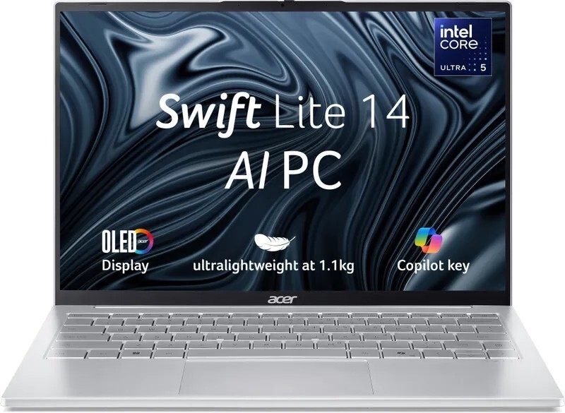 Acer Swift Lite 14 Intel Core Ultra 5 115U - (16 GB/512 GB SSD/Windows 11 Home) SFL14-54M Thin and Light Laptop (14 Inch, Light SIlver, 1.1 Kg, With MS Office)