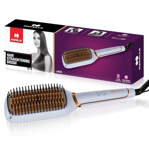 Havells Keratin Infused Hair Straightener Brush With Temperature Control For All Hair Types| HS6000