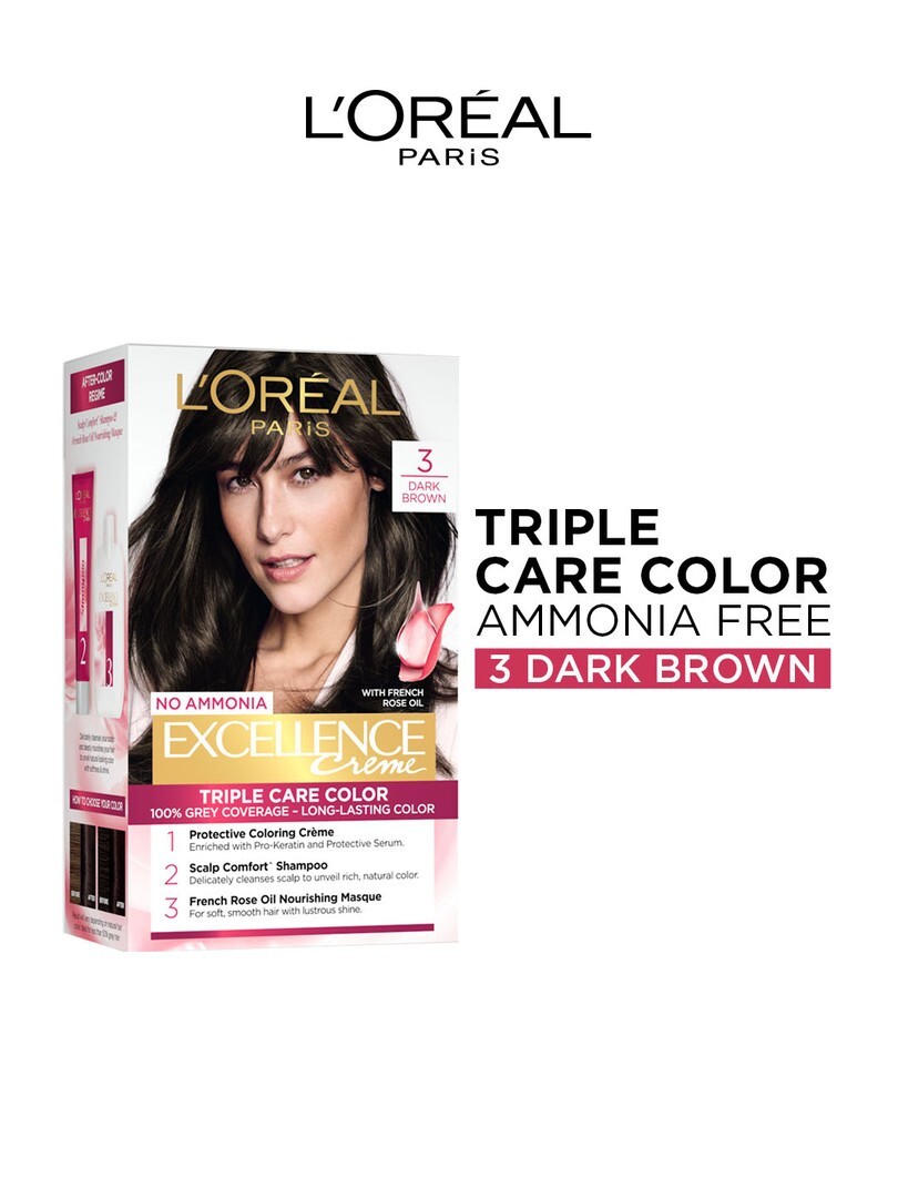 Buy LOreal Paris Excellence Creme Triple Care Hair Color 72 Ml+100g Dark Brown 03 - Hair Colour 