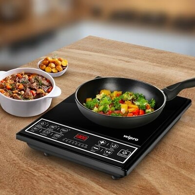 Wipro Vesta CIC102 Induction Cooktop 1600 | Crystal Glass Plate,Black