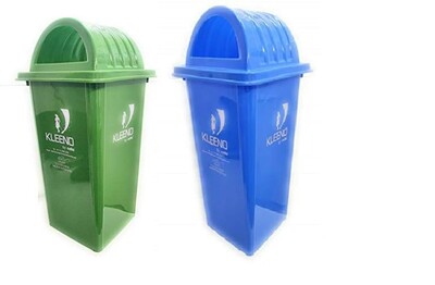 CELLO Kleeno Dome Lid Plastic Manual-Lift Garbage Dustbin Bucket 60 LTR - GREEN/BLUE (PACK OF 2)
