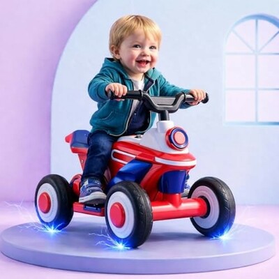 Kidsmate Star Racer Electric Bike for Kids | Safe Battery-Powered Motorbike Built-in Music, USB & Foot Accelerator | Comfort Backrest & Dual Direction Switch | Easy-to-Ride for Kids 1 to 4 Year - Red