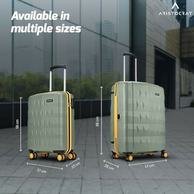 Aristocrat Comet Set of 2 Trolley Bag 56, 66cm | Small+Medium| Hard Luggage| Smooth 8-Wheel Suitcase| Combination Lock With Sturdy Zipper| Full Fabric Convipack | 3-year International Warranty (Green)