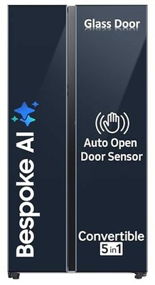 Samsung 653 Liters Bespoke Convertible 5 in 1 Side by Side Refrigerator (Clean Navy, RS76CB81A341)