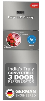 Bosch MaxFlex Convert 302L 3 Star Inverter Frost Free Triple Door Refrigerator (Shiny Silver) 