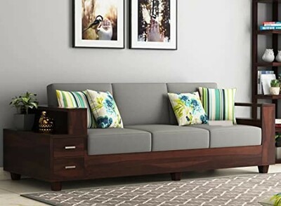 Sheesham Wooden 3 Seater Sofa for Living Room | Lounge (Walnut, 3 Seater)