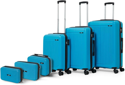 VLITE Megatron Family Set of 6 Pcs | Set of 3 Trolley Bag (20"/24"/28")| Set of 3 Vanity Cases (8"/10"/13") Lightweight – Recyclable Polypropylene, Built-in Number Lock (Teal) 