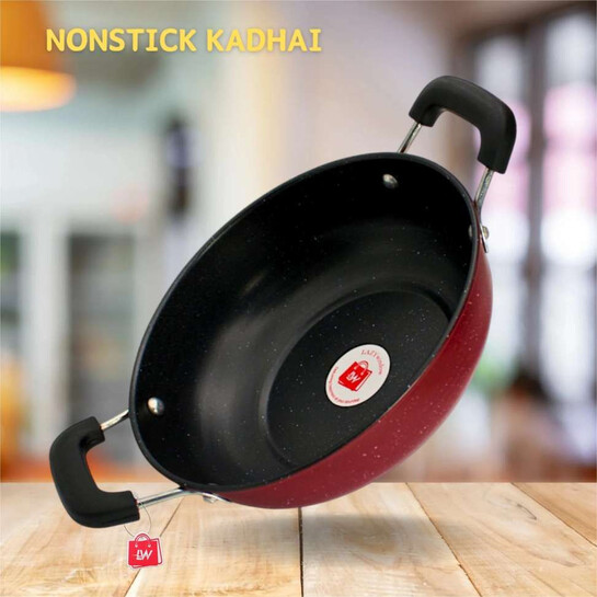 LAZYwindow Superior Quality Nonstick Kadhai 21 cm diameter 1.25 L capacity (Hard Anodised, Non-stick, Induction Bottom)