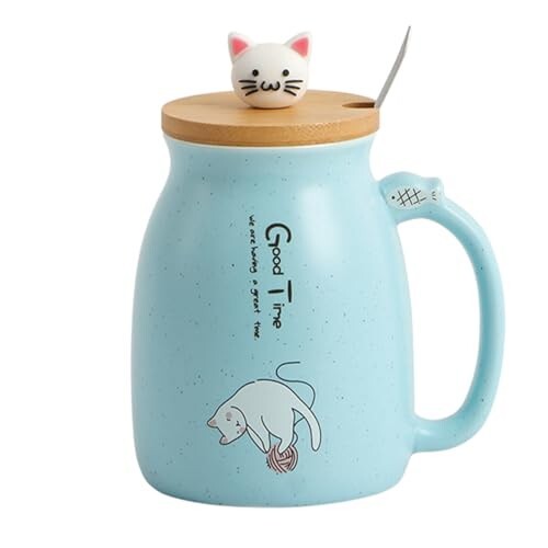 Spooky Creative Starry Sky Ceramic Mug – Cute 3D Cat Design with Lid & Spoon, Perfect for Office, Breakfast, & Gifts – Available in Blue – 420ml