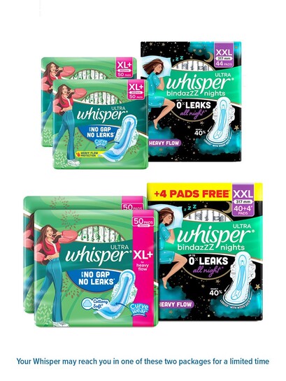 Buy Whisper Set Of 3 Sanitary Pads Ultra Clean XL+ & Bindazzz Nights XL+ - Sanitary Napkins for Women 22830714 | Myntra