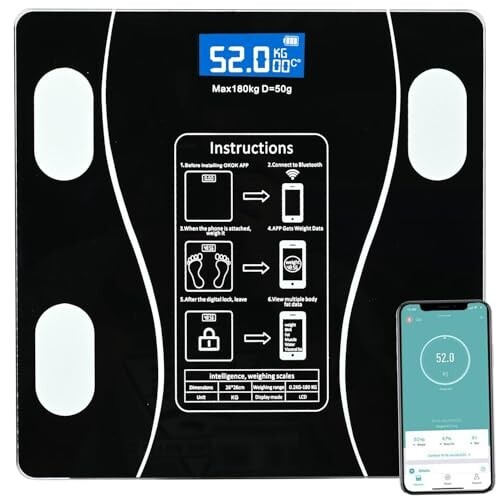 Pivalo Digital Weighing Smart Scale, LCD Display, 180 Kg Capacity(Black, 1 Year Warranty)