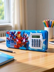 CDT Stationery Pencil Box with Calculator, & Dual Sharpener, for Kids for School, SpiderMan Art Plastic Pencil Box