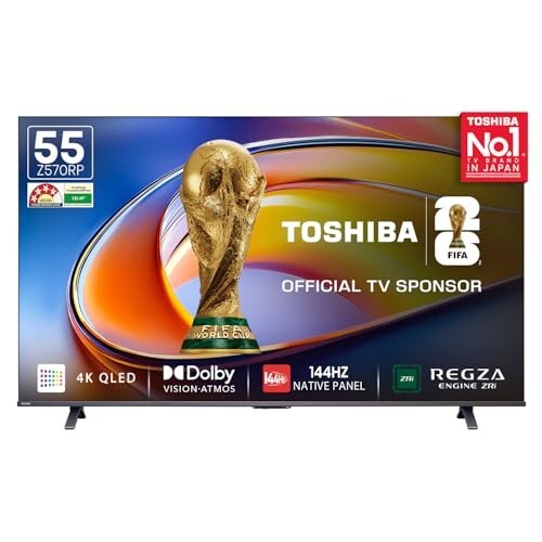 Toshiba 139 cm (55 Inches) 4K Ultra HD Smart QLED TV | 144 Hz Panel | 24W Powerful Speaker | 55Z570RP (Black)