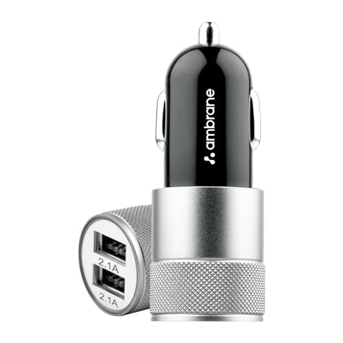 Ambrane 12W Fast Car Charger, Dual USB Output, Multi-Layer Protection