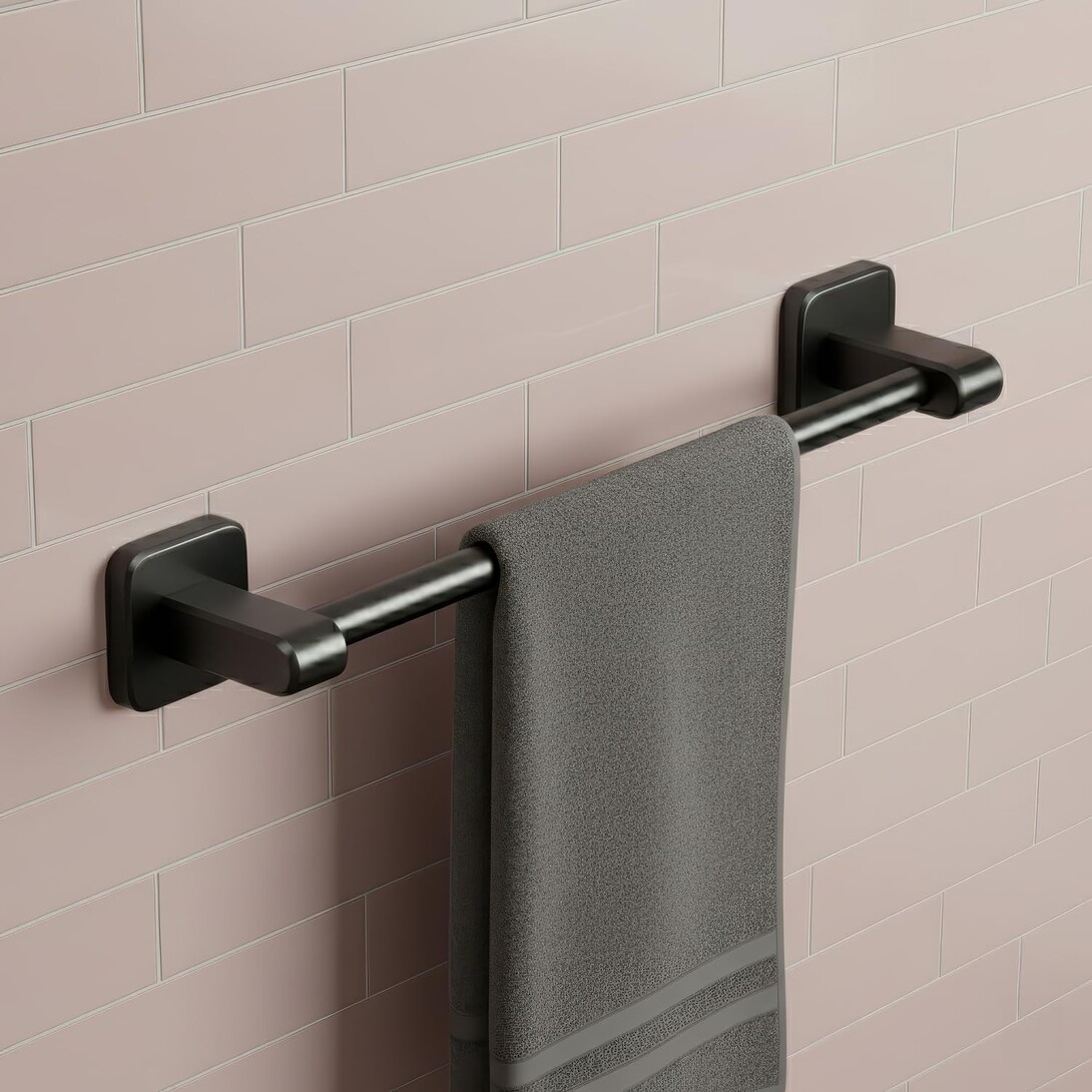 Amazon Basics Self Adhesive 12 Inch Towel Rod for Kitchen & Bathroom | Aluminium Towel Rack