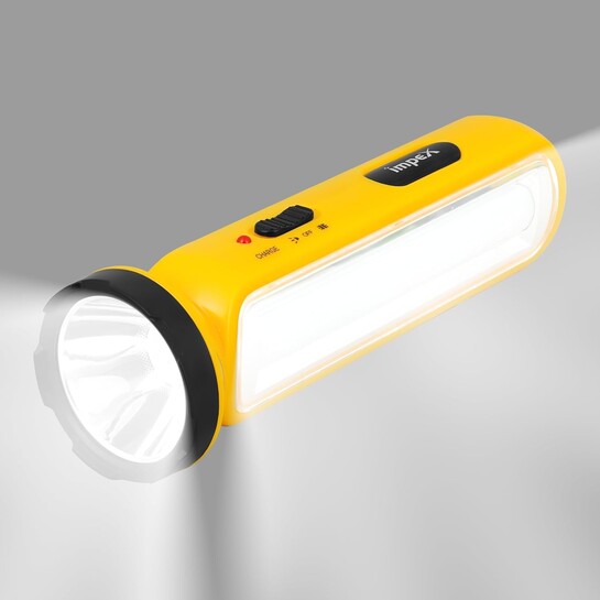 Impex 2 in 1 Rechargeable LED Flashlight with Emergency Lamp | 1600 mAh Battery