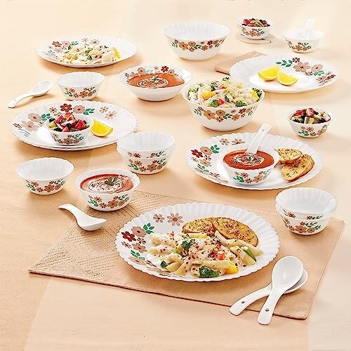 Larah by Borosil Ayana Silk Series Opalware Dinner Set | 27 Pieces for Family of 6