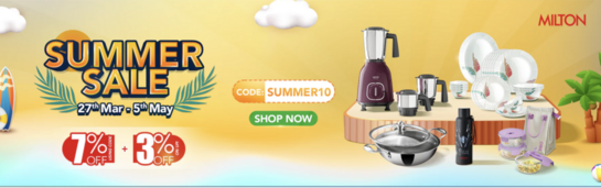 Milton - Summer Sale + 7% using SUMMER10 + 3% off on UPI 