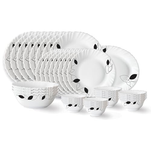 Larah by Borosil Shadow Fluted Series Opalware Dinner Set | 36 Pieces 